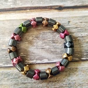 Magnetic hematite and colored bead bracelet